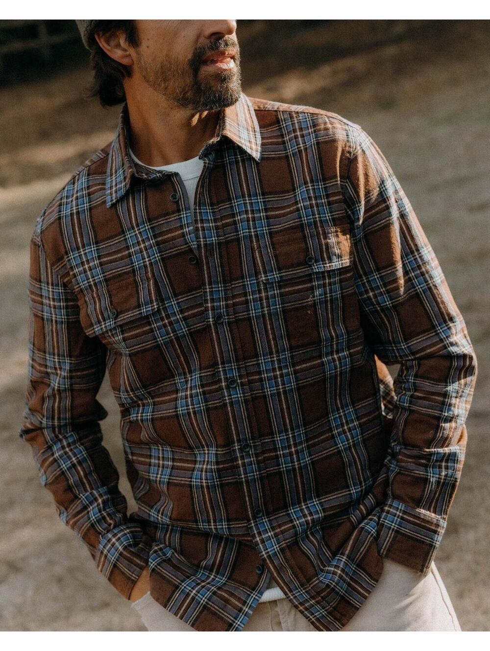 Taylor Stitch Craftsman Shirt Brick Plaid 40 M Linen Cotton Flannel Workwear